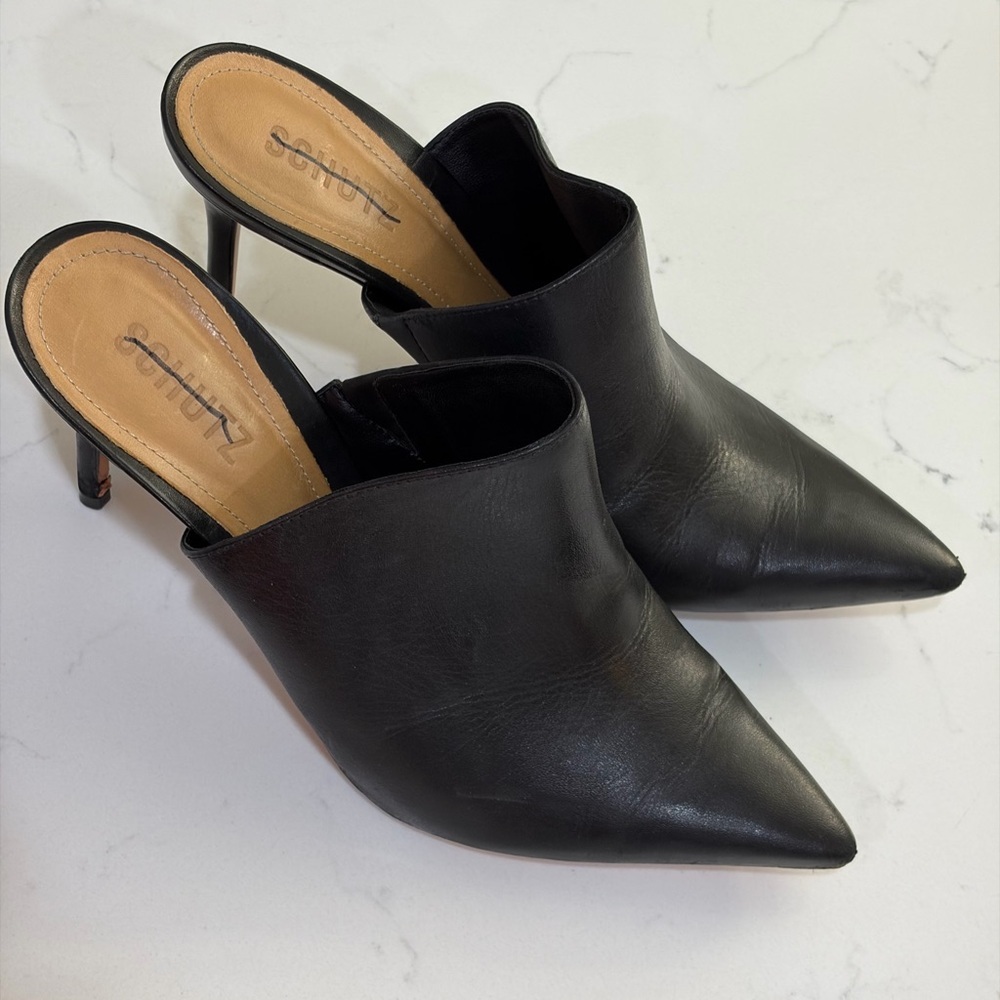 SCHUTZ Sleek Black Leather Mules